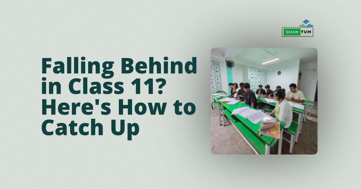 Small-batch science coaching classroom at Quantum Education Guwahati helping Class 11 students clear syllabus backlogs.