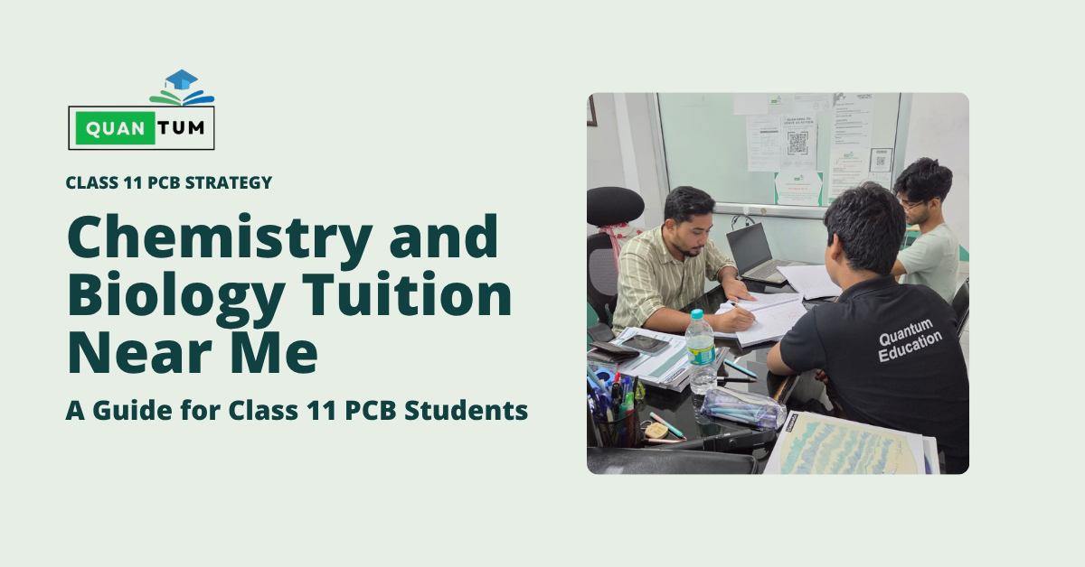 Class 11 PCB students in a personalized chemistry and biology doubt session at Quantum Education Guwahati.